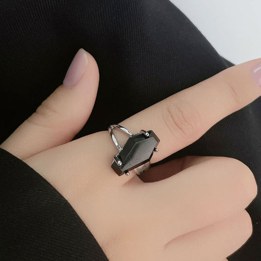 Jugou AliExpress European and American cross-border new products creative gothic punk style inlaid with black gemstones women's ring