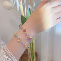 New natural gray moonstone amethyst four-leaf clover bracelet ins light luxury niche design girlfriend jewelry gift