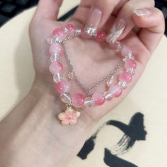 Crystal Butterfly Floral Charm Bracelet for Women, Elegant Adjustable Stretch Bracelet with Butterfly & Flower Beads, Dainty Bohemian Beaded Jewelry Gift