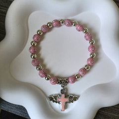 Cross mirror hot-selling bronzing acrylic cross bead bracelet, oil drop angel cross rosary bracelet bracelet