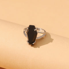 Jugou AliExpress European and American cross-border new products creative gothic punk style inlaid with black gemstones women's ring