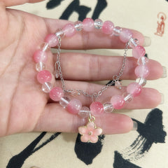 Crystal Butterfly Floral Charm Bracelet for Women, Elegant Adjustable Stretch Bracelet with Butterfly & Flower Beads, Dainty Bohemian Beaded Jewelry Gift