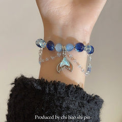 Zhou Shen should support the color, the surrounding gradual change, deep sea blue fishtail beaded bracelet women's niche design high value versatile jewelry
