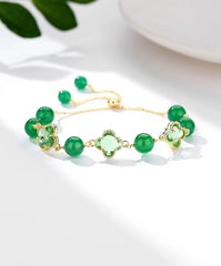 Four-leaf clover bracelet female ins niche design high-end girlfriend bracelet light luxury exquisite imitation green agate chalcedony