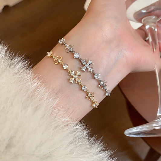 Personal cold wind cross women's bracelet light luxury niche exquisite silver jewelry pull adjustable accessories wholesale