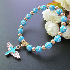 Cross mirror hot-selling bronzing acrylic cross bead bracelet, oil drop angel cross rosary bracelet bracelet