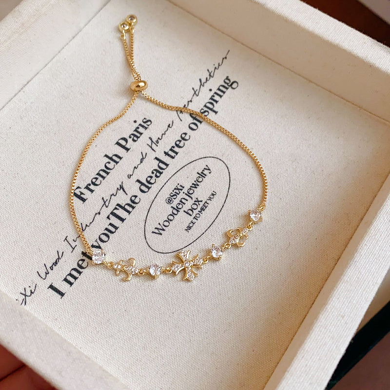 Personal cold wind cross women's bracelet light luxury niche exquisite silver jewelry pull adjustable accessories wholesale