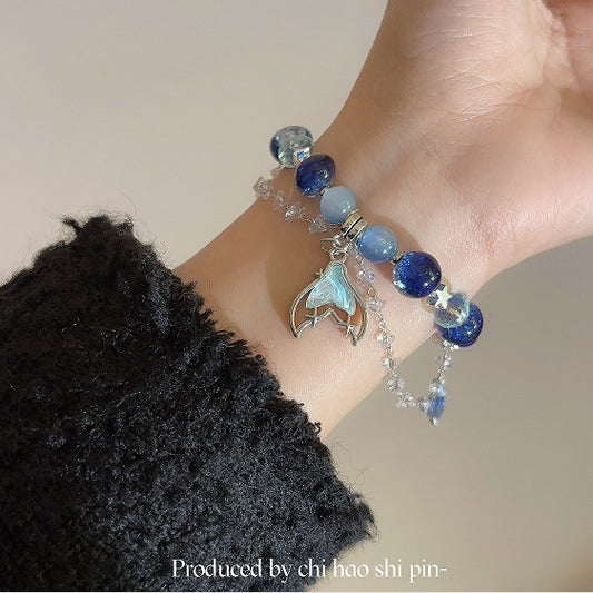 Zhou Shen should support the color, the surrounding gradual change, deep sea blue fishtail beaded bracelet women's niche design high value versatile jewelry