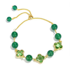 Four-leaf clover bracelet female ins niche design high-end girlfriend bracelet light luxury exquisite imitation green agate chalcedony