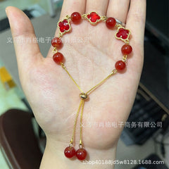 Four-leaf clover bracelet female ins niche design high-end girlfriend bracelet light luxury exquisite imitation green agate chalcedony