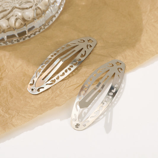 Cross-border European, American and Korean versions of thickened metal hairpins, simple silver BB clips, water droplets, oval shape, break-up clips, girl side clips