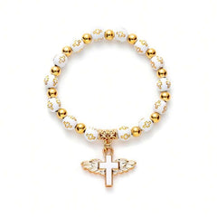 Cross mirror hot-selling bronzing acrylic cross bead bracelet, oil drop angel cross rosary bracelet bracelet