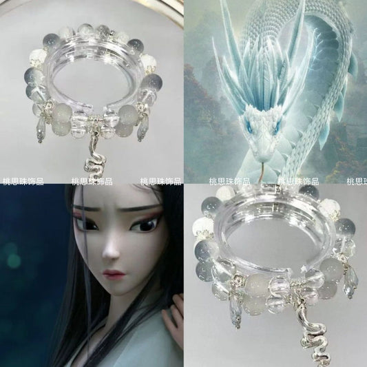 Ancient style ice-clear beaded spirit snake bracelet, white snake floating DIY impression, niche light luxury national style couple gift bracelet.