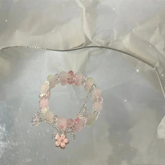 Crystal Butterfly Floral Charm Bracelet for Women, Elegant Adjustable Stretch Bracelet with Butterfly & Flower Beads, Dainty Bohemian Beaded Jewelry Gift