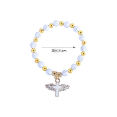 Shein Cross Mirror Hot Stamping Acrylic Cross Bead Bracelet Etsy Oil Dropping Angel Beaded Rosary Bead Hand Jewelry