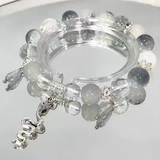 Ancient style ice-clear beaded spirit snake bracelet, white snake floating DIY impression, niche light luxury national style couple gift bracelet.