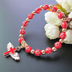 Cross mirror hot-selling bronzing acrylic cross bead bracelet, oil drop angel cross rosary bracelet bracelet