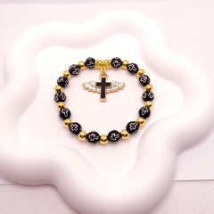 Cross mirror hot-selling bronzing acrylic cross bead bracelet, oil drop angel cross rosary bracelet bracelet