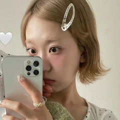 Roman court stylish design hollow flower ins silver retro oval bangs clip hairpin edge clip