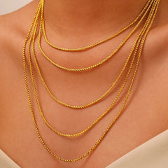 DGIDDK Gold Square Pearl Chain Necklace Stainless Steel Never Fade Waterproof Necklace Men and Women Fashion Jewelry Daily Wear