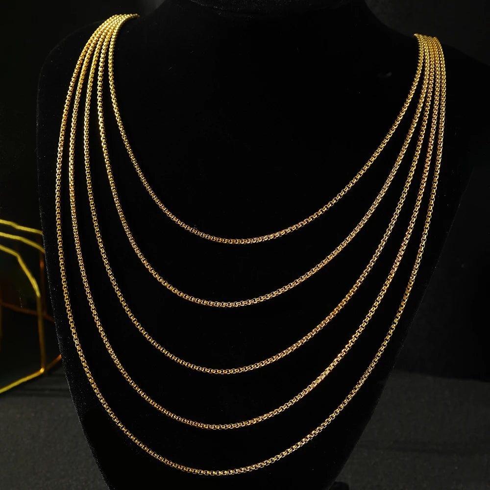 DGIDDK Gold Square Pearl Chain Necklace Stainless Steel Never Fade Waterproof Necklace Men and Women Fashion Jewelry Daily Wear