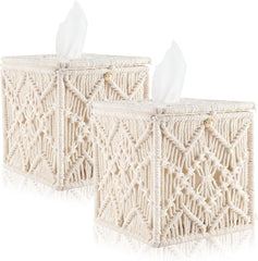 Tissue Box Cover, Square Tissue Box Holder Boho Decor Tissue Organizer, Bohemian Handmade Woven Tissue Cube Box for Bathroom Living Room Kitchen, Send Goods from Local Warehouse