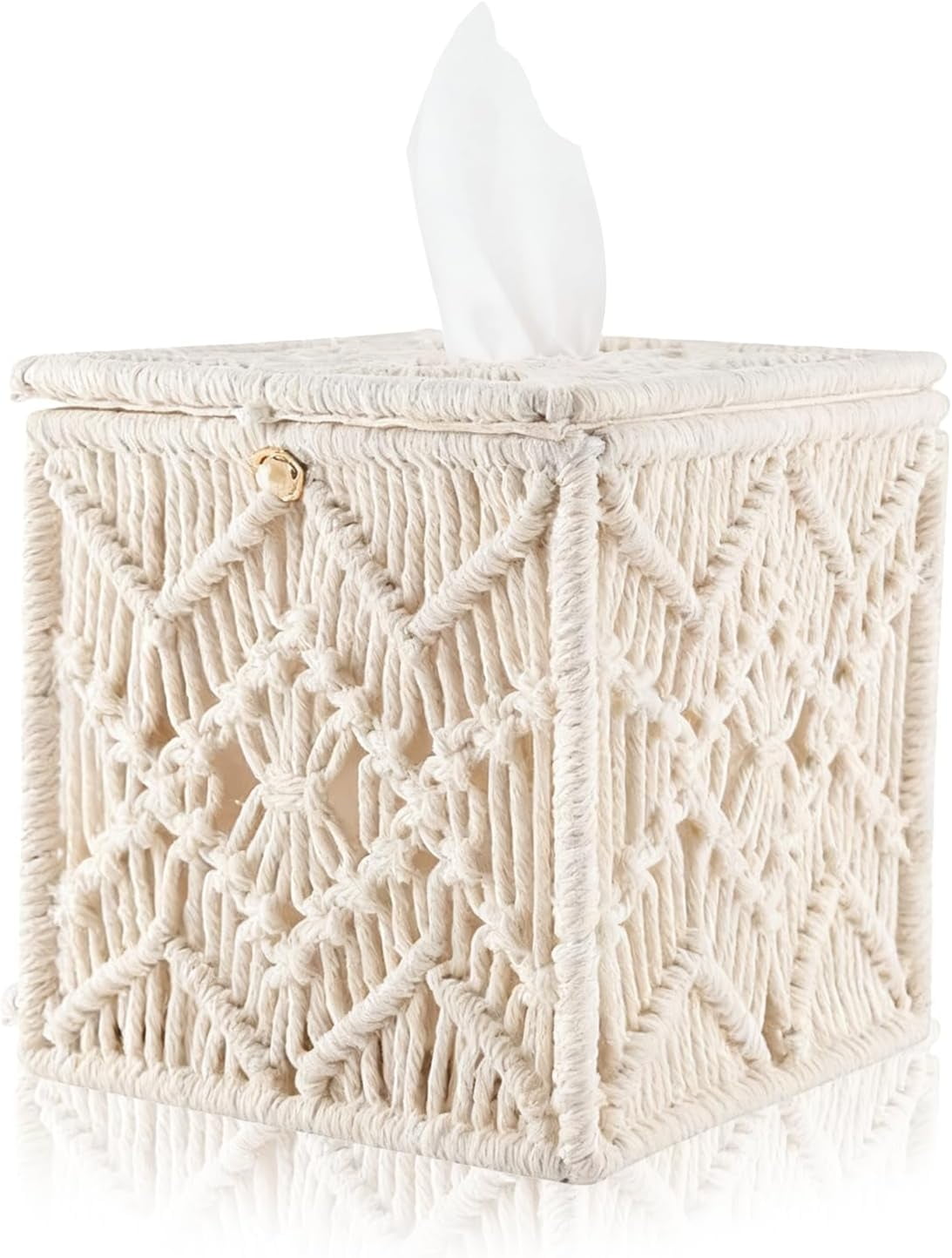 Tissue Box Cover, Square Tissue Box Holder Boho Decor Tissue Organizer, Bohemian Handmade Woven Tissue Cube Box for Bathroom Living Room Kitchen, Send Goods from Local Warehouse