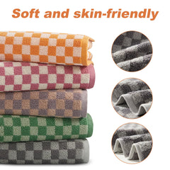 5 Pack Hand Towels for Bathroom, Checkered Cotton Towels, Soft Absorbent, 13 x 29 Inches for Kitchen, Spa, and Gym, Send Goods from Local Warehouse