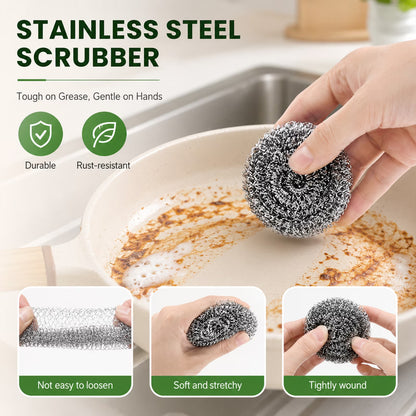 20 Pack Steel Wool Scrubber for Kitchen Cleaning, 2.6 Inch Stainless Steel Scrubber Pads, Metal Scrubber for Dishes, Pots, Pans, Ovens, Grills & Sinks