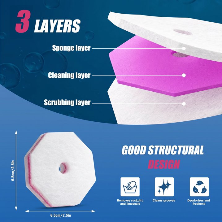 50PCS Toilet Bowl Wand Refills，3-Layer Bathroom Cleaning, Easy Snap-On Toilet Cleaning，Disposable Toilet Cleaner Filling Pad，Cherry Blossom Fragrance