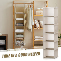 Hanging Closet Organizer, 6-Shelf Beige Storage Solution with Side Pockets for Clothes, Shoes, and Accessories, Closet Organizers and Storage, Send Goods from Local Warehouse