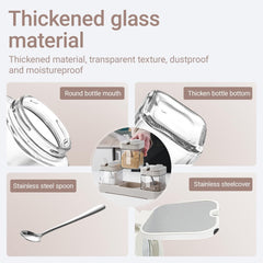 CLIPORE Glass Condiment Canisters for Salt, Sugar and Spices, Set of 3 Square Seasoning Jars with Lids and Spoons, Kitchen Storage Set, Send Goods from Local Warehouse