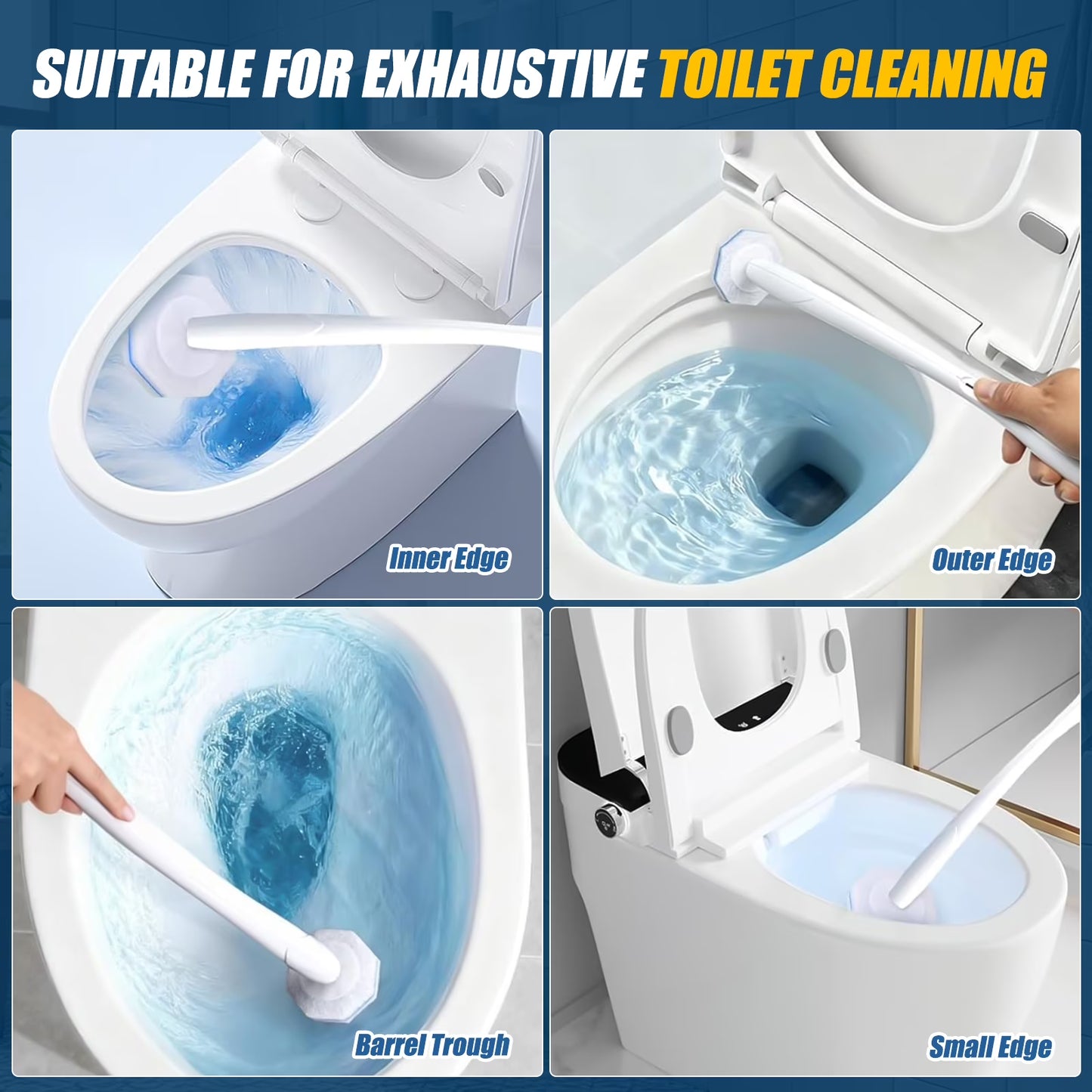 50PC Toilet Bowl Wand Refills, Replacement Heads for Bathroom Washroom Cleaning Pads, Disposable Toilet Brush Refills