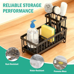 Sponge Holder for Kitchen Sink – Stainless Steel Sink Caddy Organizer with Brush Holder, Rustproof 304 Stainless Steel Countertop Storage for Soap Dispenser, Soap, Sponge, Dish Brush