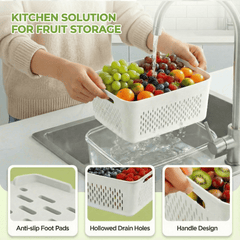 5 Pcs Fruit Storage Containers for Fridge with Removable Colanders, Leakproof Produce Containers with Lids for Salad Berry Lettuce Vegetables Meat Fresh longer