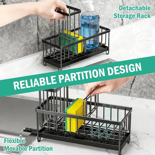 Sponge Holder for Kitchen Sink – Stainless Steel Sink Caddy Organizer with Brush Holder, Rustproof 304 Stainless Steel Countertop Storage for Soap Dispenser, Soap, Sponge, Dish Brush