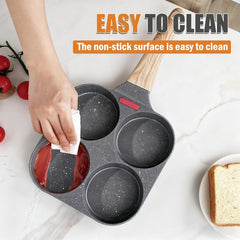 Egg Pan Nonstick, 4 Holes Egg Frying Pan with Silicone Small Scraper & Oil Brush, Versatile Breakfast Skillet, Suitable For Gas Stove And Induction Cookware, Pancake, Breakfast, Omelette Pan
