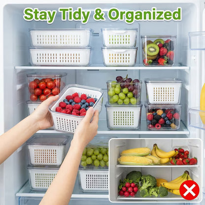 5 Pcs Fruit Storage Containers for Fridge with Removable Colanders, Leakproof Produce Containers with Lids for Salad Berry Lettuce Vegetables Meat Fresh longer