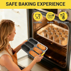 6-Cavity Silicone Baguette Bread Pan, Non-stick French Bread & Hot Dog Bun Mold, Foldable Loaf Pan Baking Tool for Hoagie Homemade Rolls, Dishwasher Safe,Easy Release, Local Stock- 1 Pack Gray